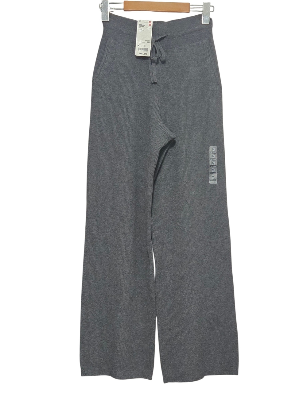 UNIQLO NWT Gray Knit Wide Leg Pants Drawstring Pull On Womens Size M